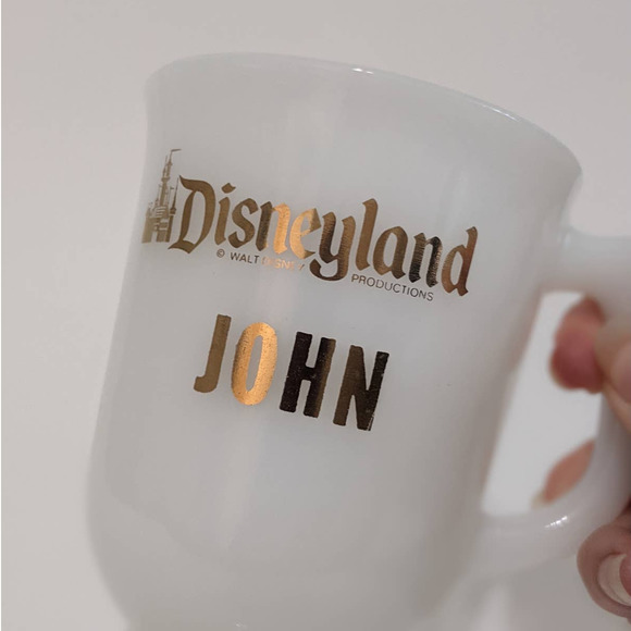 Vintage Disneyland Mug "JOHN" Gold Lettering Milk Glass Pedestal Mug Mid Century - Picture 9 of 10